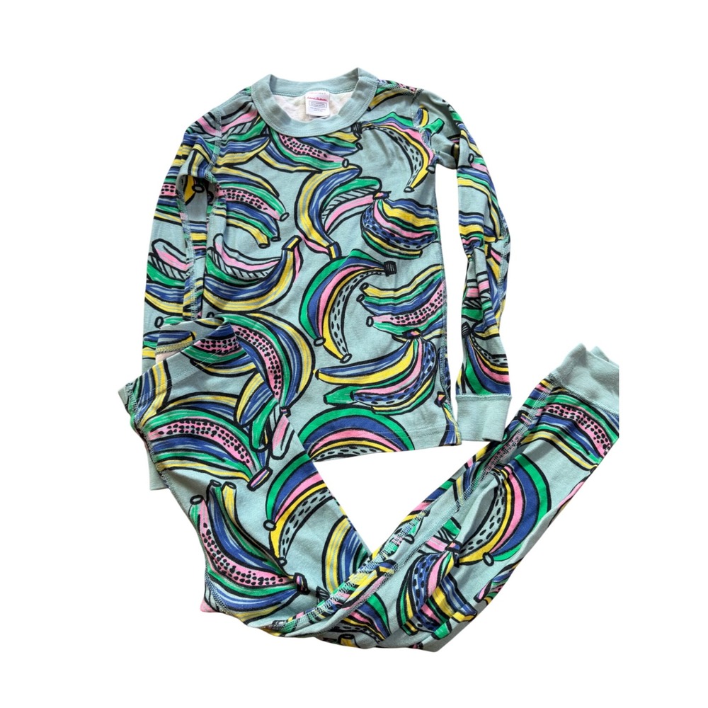 Hanna Andersson Kids 6-7 Organic Cotton Banana Pajama Set Blue Multi